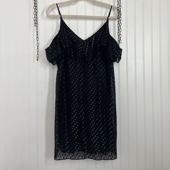 Highline Collective Cold Shoulder Ruffle Neck Sparkle Mini Shift Dress Size M - Picture 1 of 8